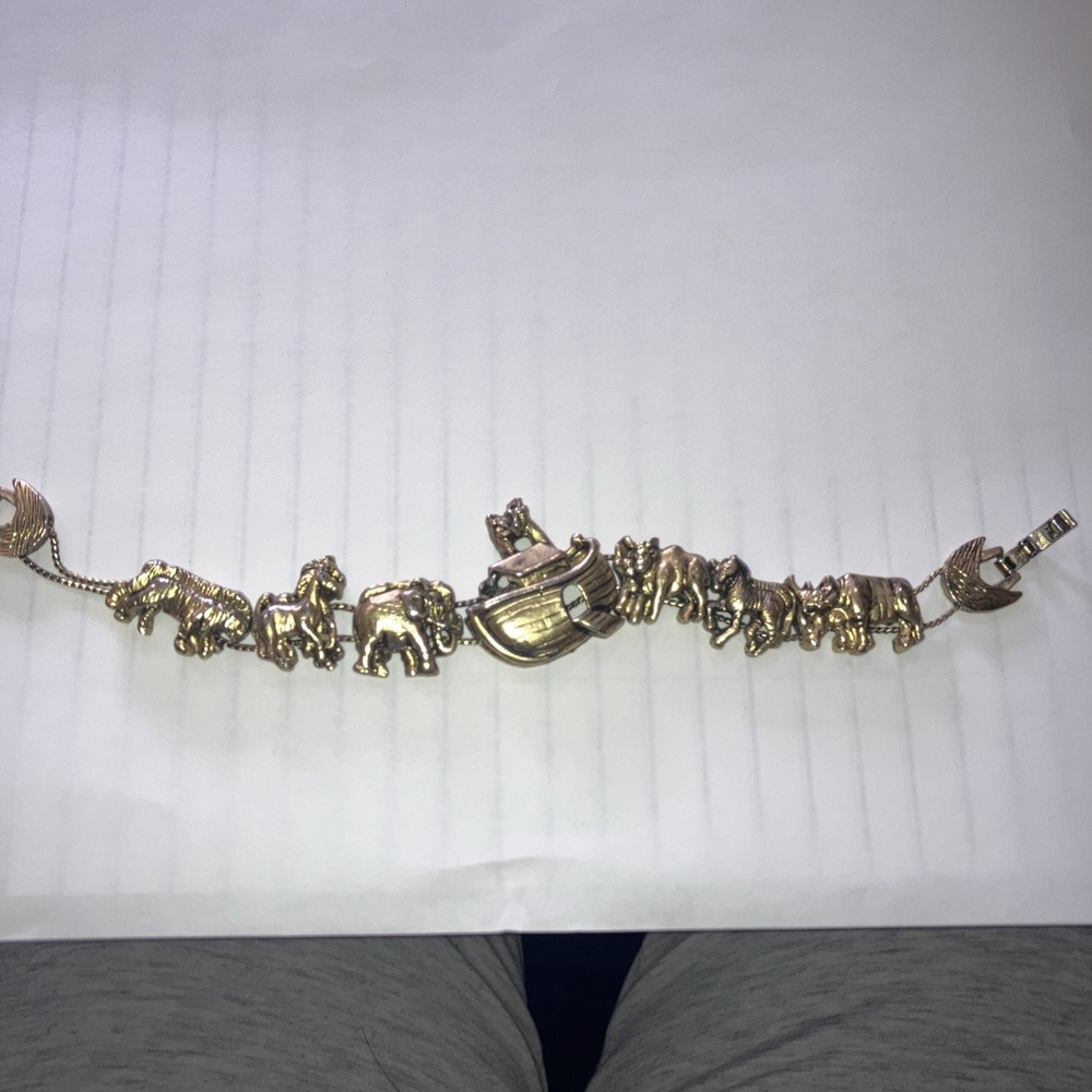 Vintage Gold-Toned Metal  Linked Tova Noah's Ark Bracelet Charm Animals 8 inch - Picture 5 of 7